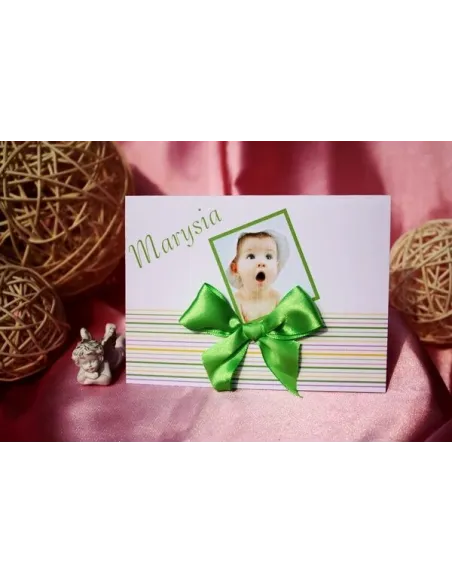 Zaproszenia na Chrzest Święty z zdjęciem i kokardą