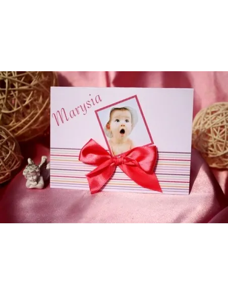 Zaproszenia na Chrzest Święty z zdjęciem i kokardą