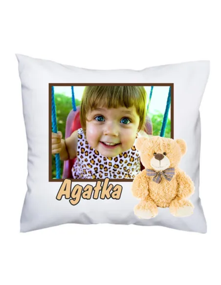 Poduszka z zdjęciem nadrukiem miś z foto prezent dla dziadków