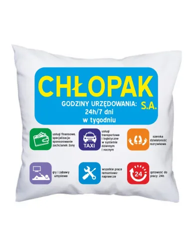 Poduszka z nadrukiem chłopak SA prezent dla chłopaka faceta