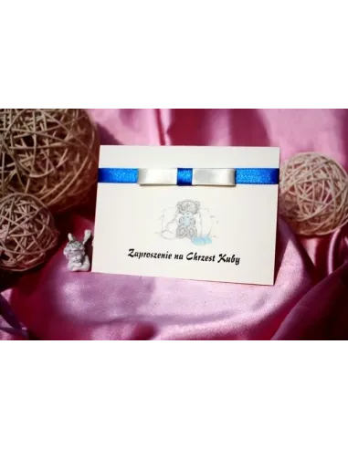 Zaproszenia na Chrzest Święty z kokardą dla chłopca dziewczynki