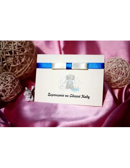 Zaproszenia na Chrzest Święty z kokardą dla chłopca dziewczynki