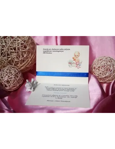 Zaproszenia na Chrzest Święty z kokardą dla chłopca dziewczynki