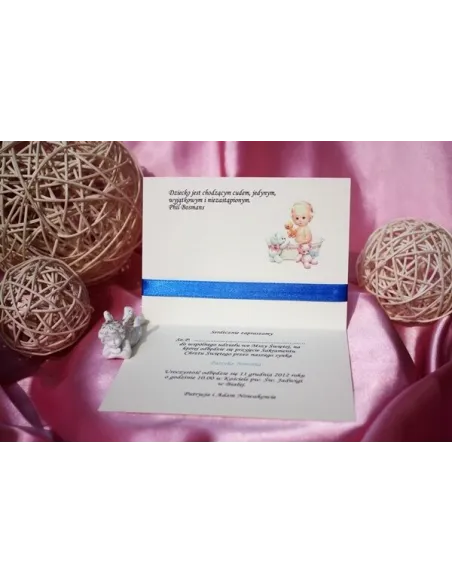 Zaproszenia na Chrzest Święty z kokardą dla chłopca dziewczynki