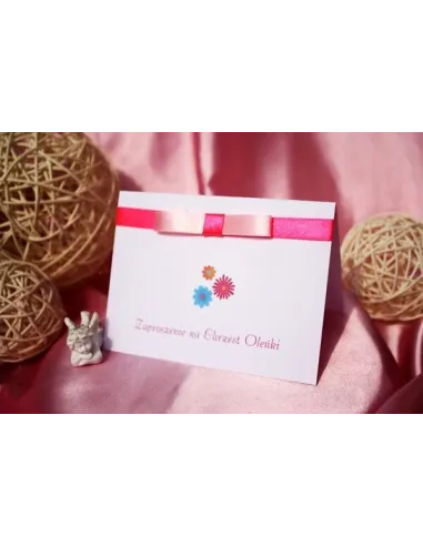 Zaproszenia na Chrzest Święty z kokardą dla chłopca dziewczynki