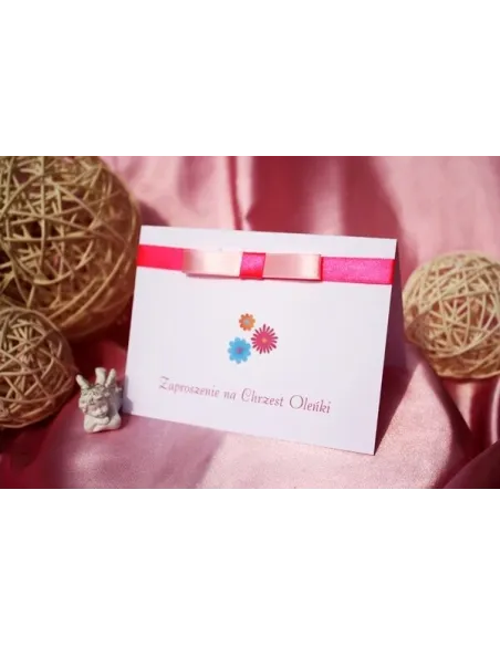 Zaproszenia na Chrzest Święty z kokardą dla chłopca dziewczynki