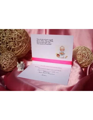 Zaproszenia na Chrzest Święty z kokardą dla chłopca dziewczynki