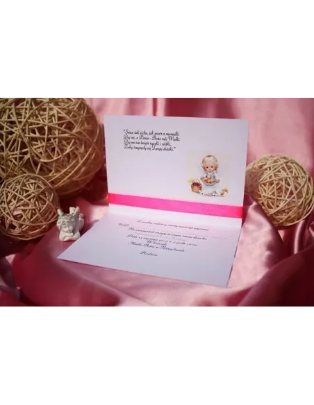 Zaproszenia na Chrzest Święty z kokardą dla chłopca dziewczynki