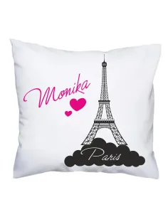 Poduszka z imieniem na prezent z nadrukiem Wieża Eiffla Paryż