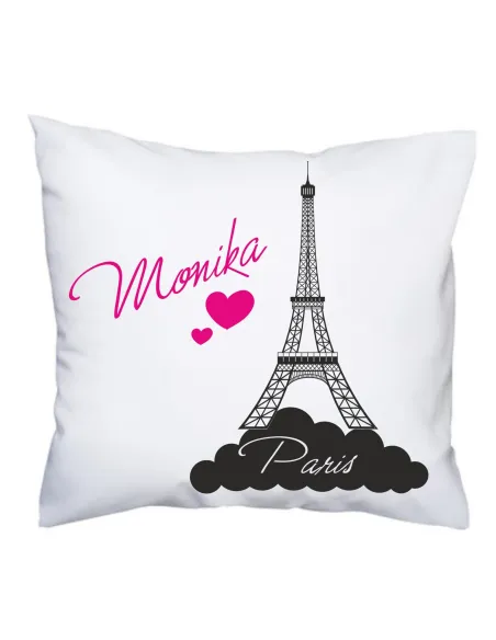 Poduszka z imieniem na prezent z nadrukiem Wieża Eiffla Paryż