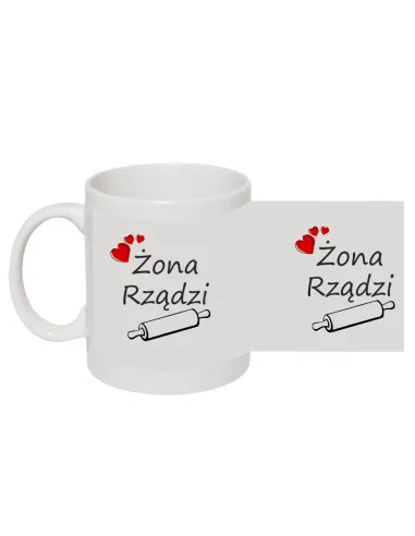 Kubek z nadrukiem żona rządzi mąż wymiata 2 szt prezent dla par