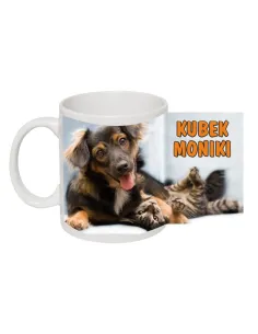 Kubek z imieniem zdjęciem dla miłośnika zwierząt pies kot