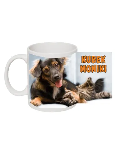 Kubek z imieniem zdjęciem dla miłośnika zwierząt pies kot
