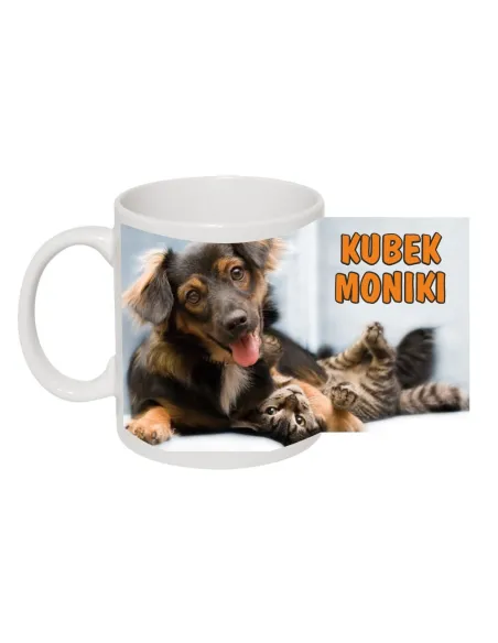 Kubek z imieniem zdjęciem dla miłośnika zwierząt pies kot