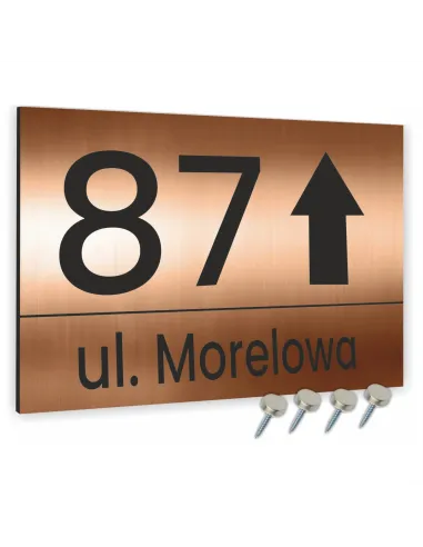 Tabliczka ADRESOWA Z TWOIM ADRESEM STRZAŁKA NUMER dibond miedziana 20x30 cm
