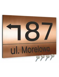 TABLICZKA tablica adresowa NUMER DOMU strzałka miedziana 30x20 cm dibond