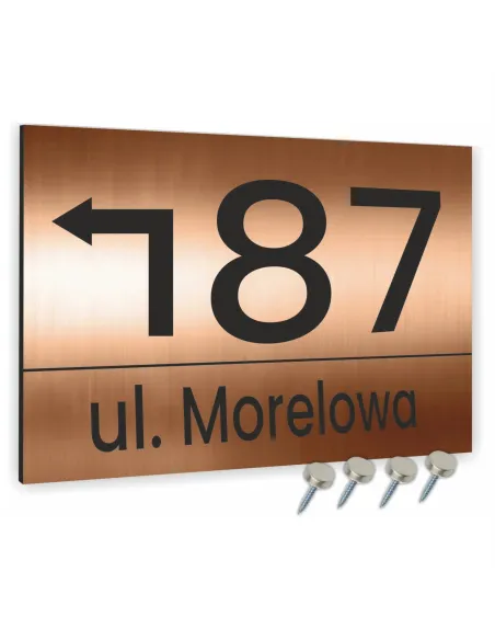 TABLICZKA tablica adresowa NUMER DOMU strzałka miedziana 30x20 cm dibond