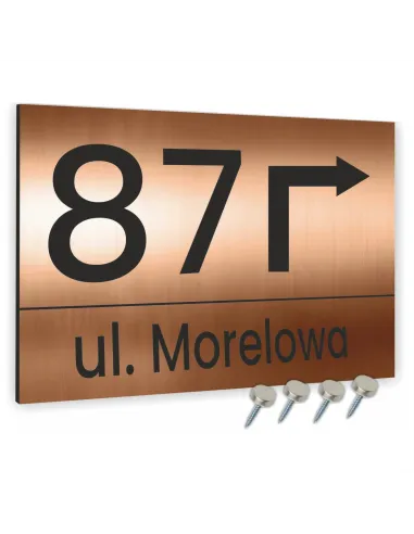 TABLICZKA ADRESOWA ALUMINIOWA ZE STRZAŁKĄ miedziana dibond 30x20 cm