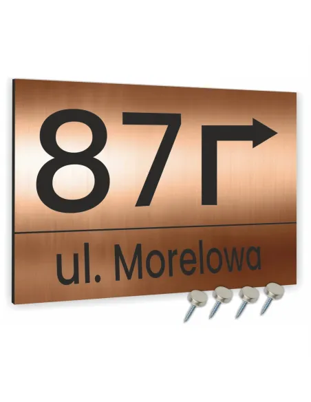 TABLICZKA ADRESOWA ALUMINIOWA ZE STRZAŁKĄ miedziana dibond 30x20 cm
