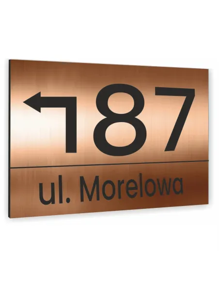 TABLICZKA tablica adresowa NUMER DOMU strzałka miedziana 30x20 cm dibond