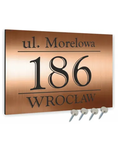 Tabliczka adresowa miedziana z numer domu NAZWA ULICY 30x20 dibond