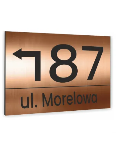 TABLICZKA tablica adresowa NUMER DOMU strzałka miedziana 30x40 cm dibond