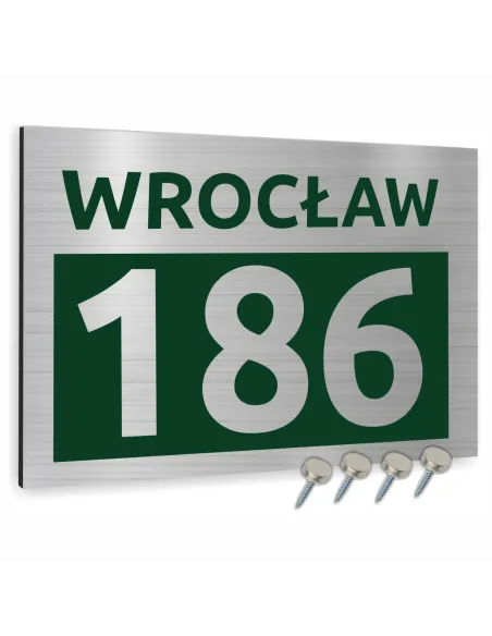 Tabliczka adresowa srebrna z kolorowym nadrukiem Dibond  20x15 cm