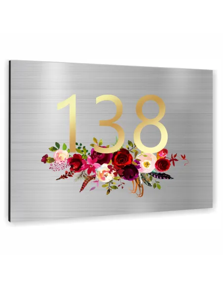 Tabliczka ADRESOWA Aluminiowa SREBRNA z kwiatami Numer domu dibond 20x15cm