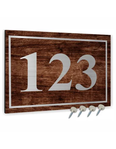 TABLICA Z NUMEREM DOMU adresowa z motywem drewna 20x15cm dibond