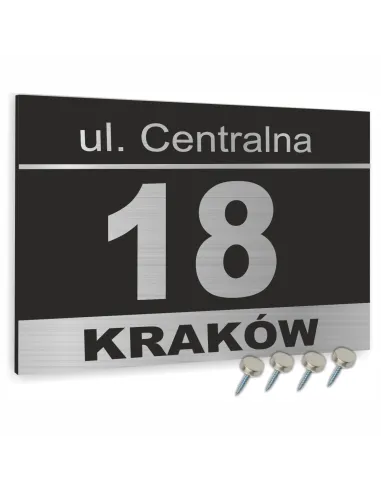 Numer domu Oznakowanie domu tablica adresowa z czarnymi elementami 20x15 cm dibond