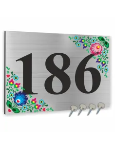 NUMER NA BUDYNEK dom Tabliczka INOX motyw ludowy ALUMINIUM  20x15 cm dibond