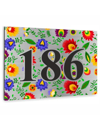 NUMER NA BUDYNEK dom Tabliczka ALUMINIUM  element ludowy kwiaty 20x15cm dibond