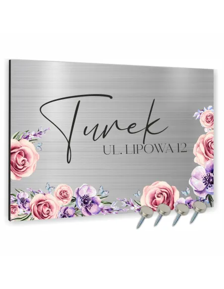 Tabliczka ADRESOWA ALUMINIOWA kolorowa z kwiatami Tablica NUMER DOMU dibond 30x20 cm