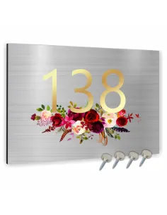 Tabliczka ADRESOWA Aluminiowa SREBRNA z kwiatami Numer domu dibond 30x20cm