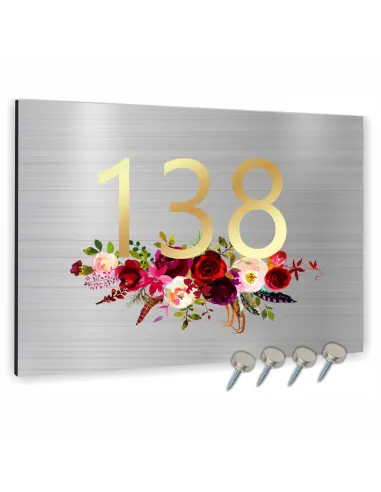 Tabliczka ADRESOWA Aluminiowa SREBRNA z kwiatami Numer domu dibond 30x20cm