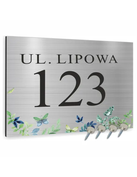 Tabliczka ADRESOWA Aluminiowa SREBRNA delikatna Numer domu dibond 30x20cm