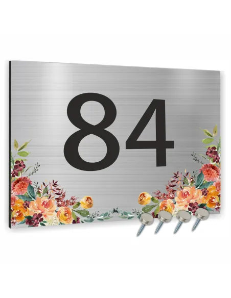 Cyfry na dom NUMER DOMU SREBRNE z kwiatam aluminium 3D 30x20cm dibond