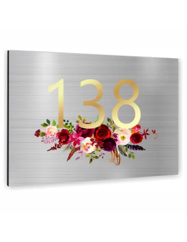 Tabliczka ADRESOWA Aluminiowa SREBRNA z kwiatami Numer domu dibond 30x20cm