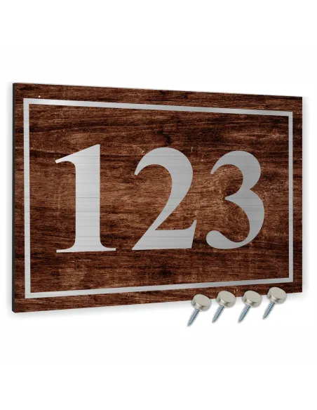 TABLICA Z NUMEREM DOMU adresowa z motywem drewna 30x20cm dibond