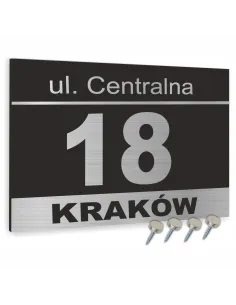 Numer domu Oznakowanie domu tablica adresowa z czarnymi elementami 30x20 cm dibond