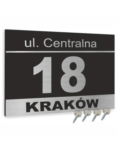 Numer domu Oznakowanie domu tablica adresowa z czarnymi elementami 30x20 cm dibond