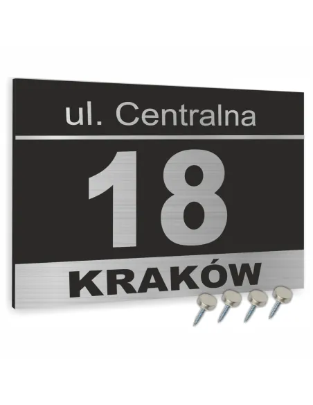 Numer domu Oznakowanie domu tablica adresowa z czarnymi elementami 30x20 cm dibond