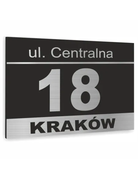 Numer domu Oznakowanie domu tablica adresowa z czarnymi elementami 30x20 cm dibond