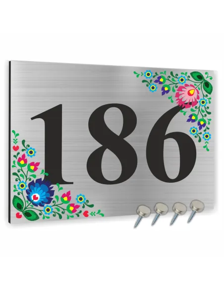 NUMER NA BUDYNEK dom Tabliczka INOX motyw ludowy ALUMINIUM  30x20 cm dibond