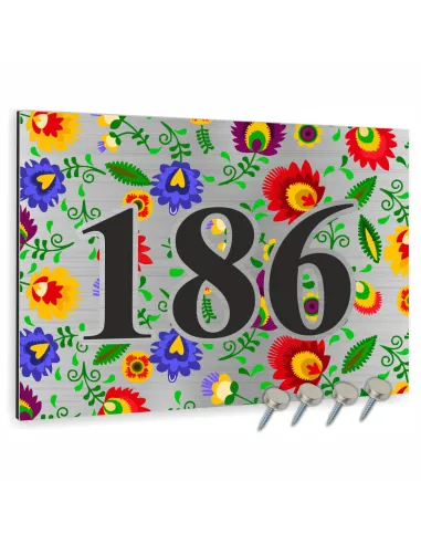 NUMER NA BUDYNEK dom Tabliczka ALUMINIUM  element ludowy kwiaty 30x20cm dibond