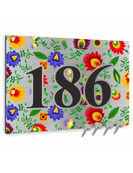 NUMER NA BUDYNEK dom Tabliczka ALUMINIUM  element ludowy kwiaty 30x20cm dibond