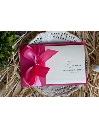 ZAPROSZENIA ślubne Perłowe Glamour z wstążką kokardą