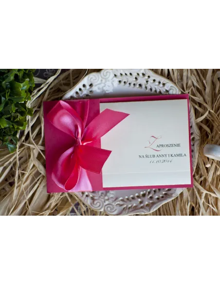 ZAPROSZENIA ślubne Perłowe Glamour z wstążką kokardą