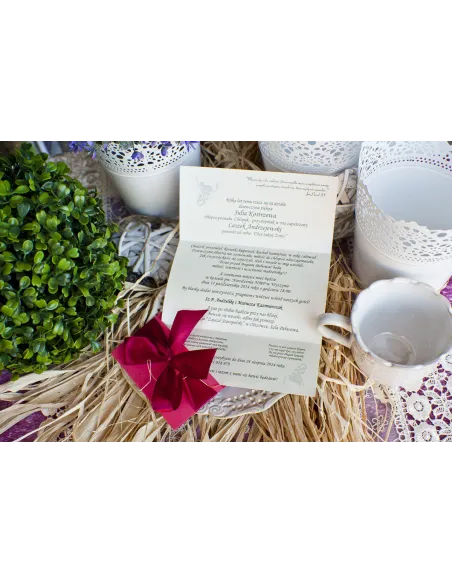 ZAPROSZENIA ślubne Perłowe Glamour z wstążką kokardą