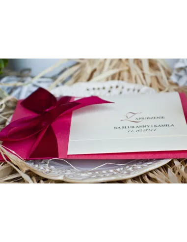 ZAPROSZENIA ślubne Perłowe Glamour z wstążką kokardą